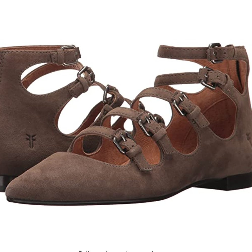 Frye Sienna Buckle Flat 7.5 Taupe Suede